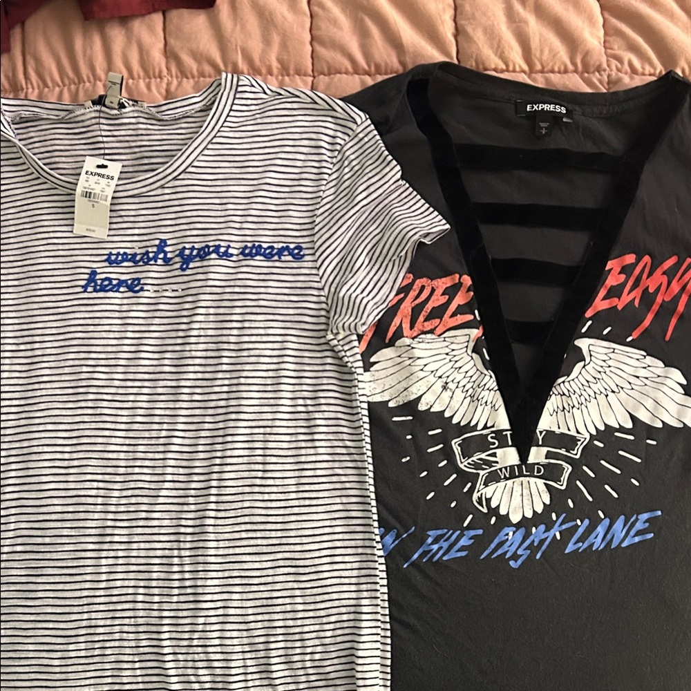 Express womens Graphic and Striped Tees - Black, White